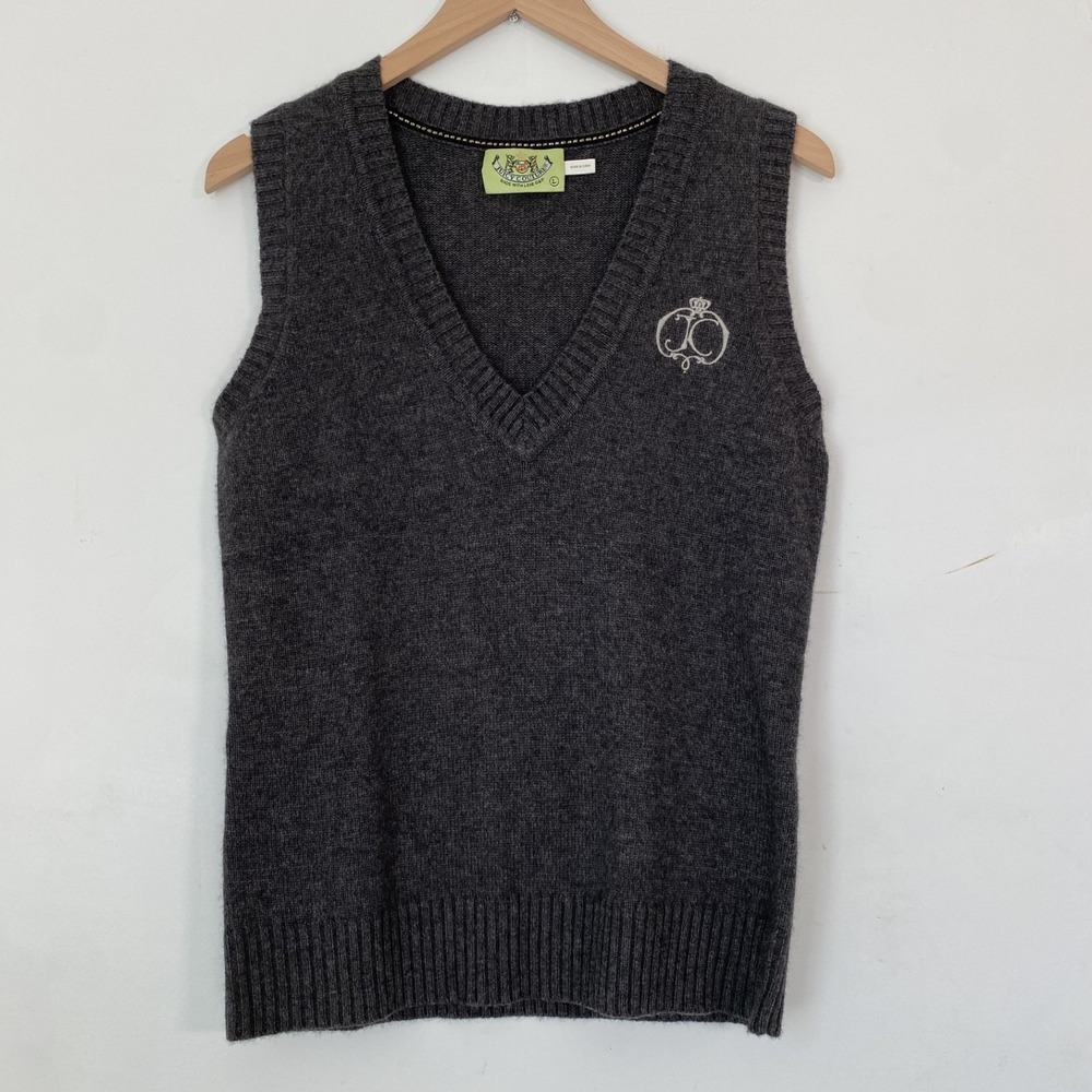Juicy Couture Womens Cashmere Wool Sweater Vest Size L Old Money Preppy Gray